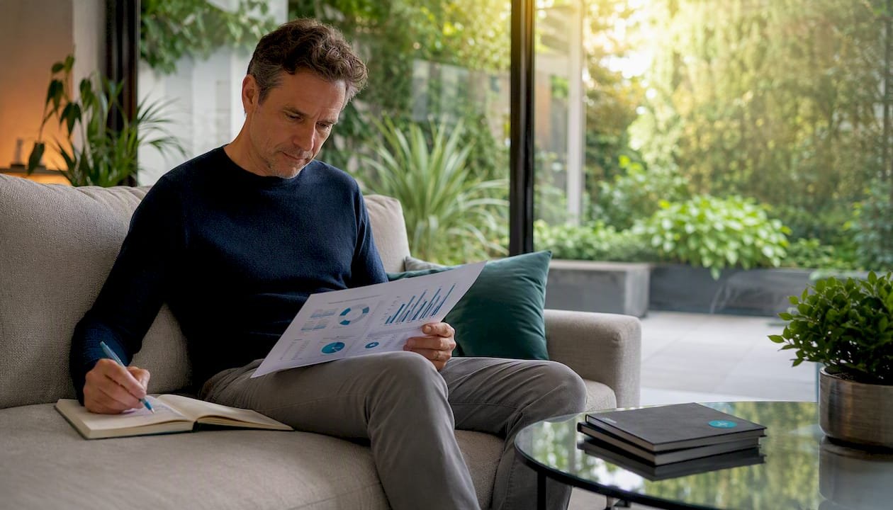 Man bladert op zijn tablet door actuele gegevens van de energiemarkt