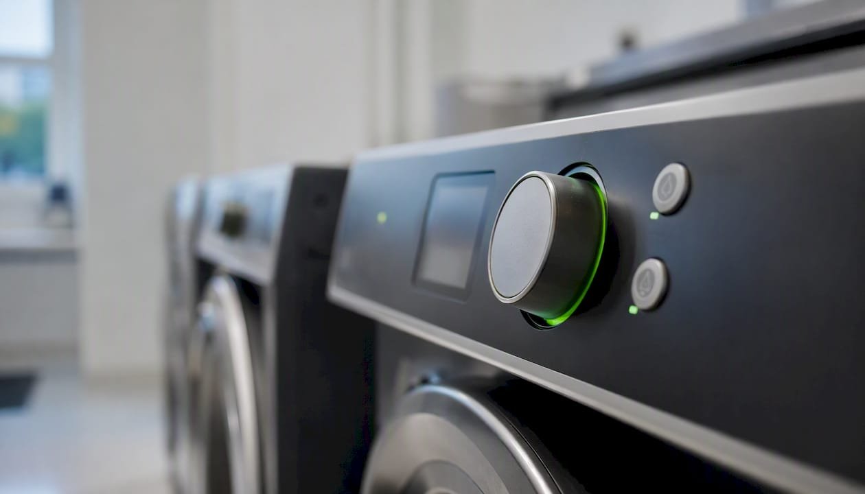 Detail van het bedieningspaneel van een moderne wasmachine