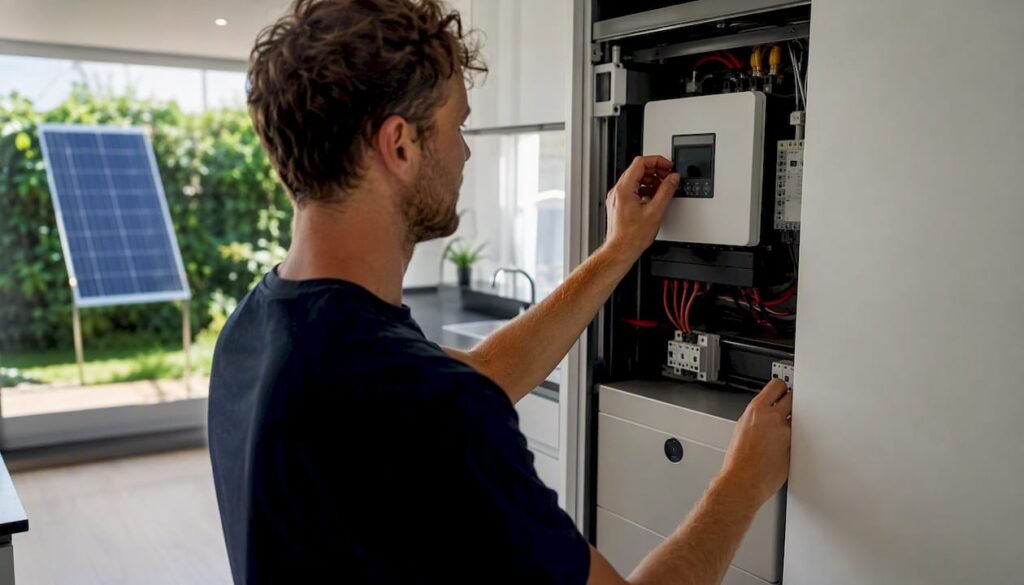 Iemand stelt een tijdschakelaar in naast de energiemeter.