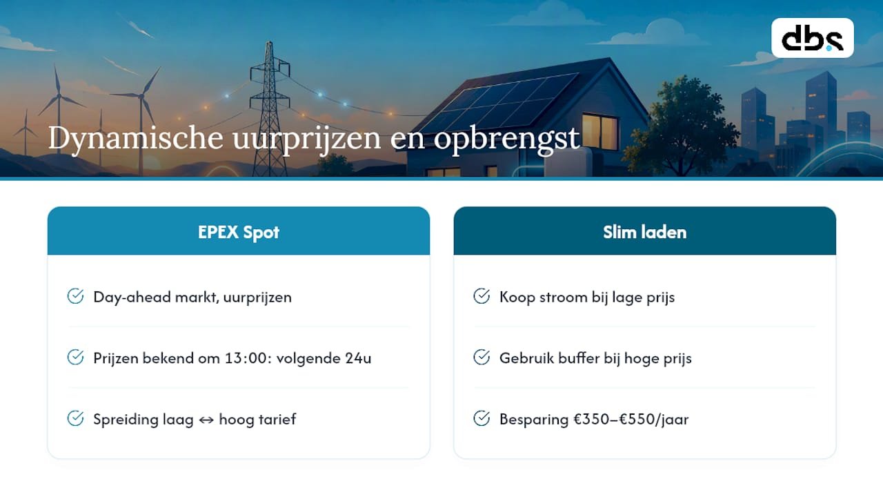Grafiek van uurtarieven voor stroom en het voordeel van slim laden