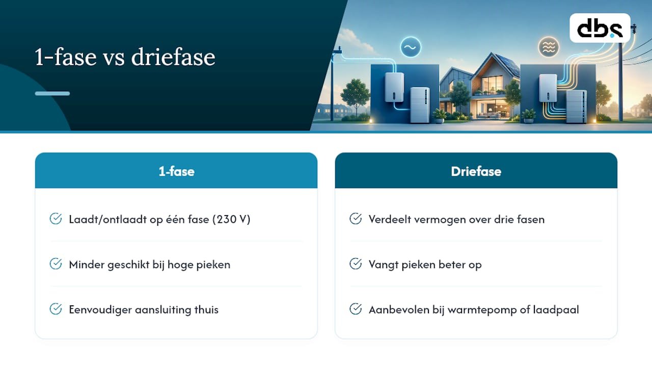 Wat is het verschil tussen een 1-fase en een driefase thuisbatterij? — overview diagram