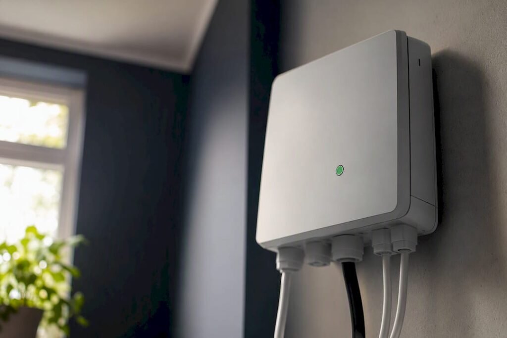 Energiebeheercontroller in de wasruimte van het huis