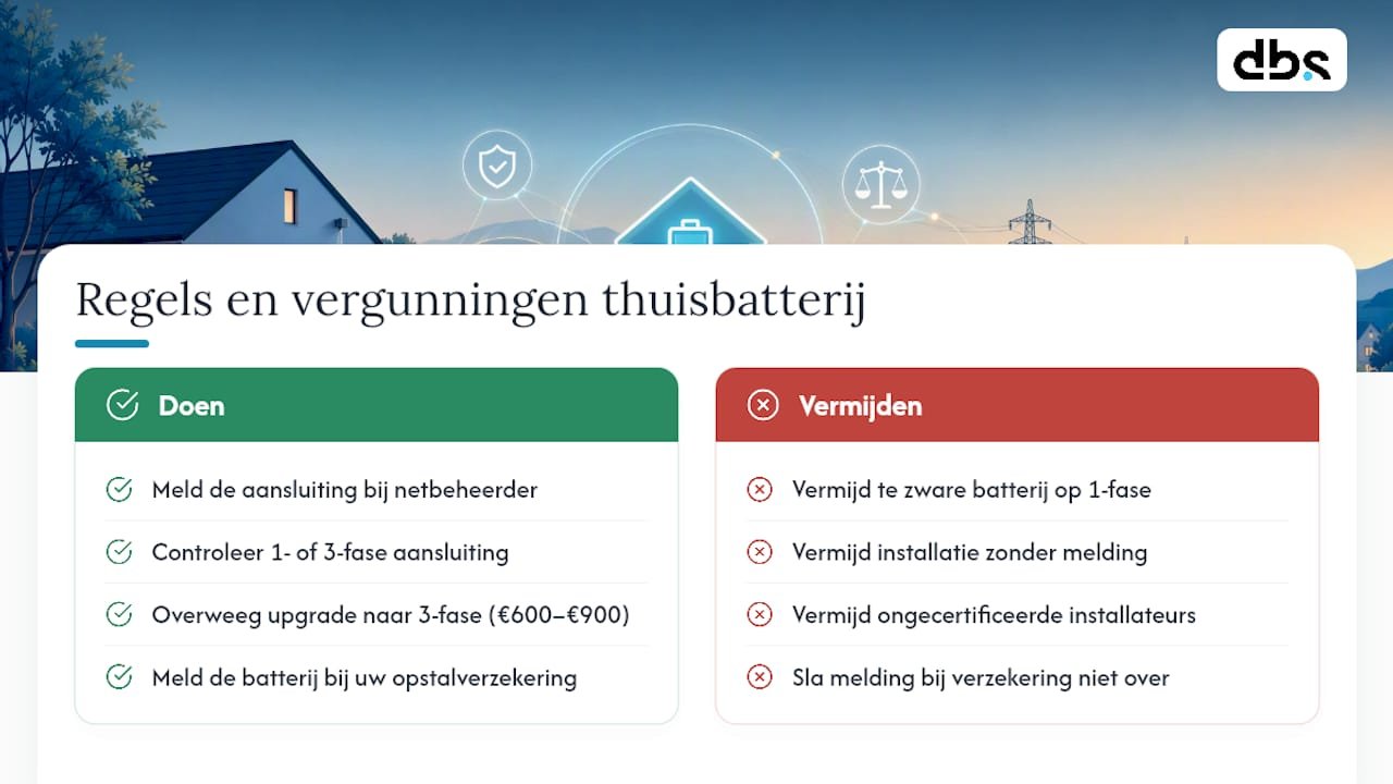 Welke regels en vergunningen gelden voor een thuisbatterij? — overview diagram